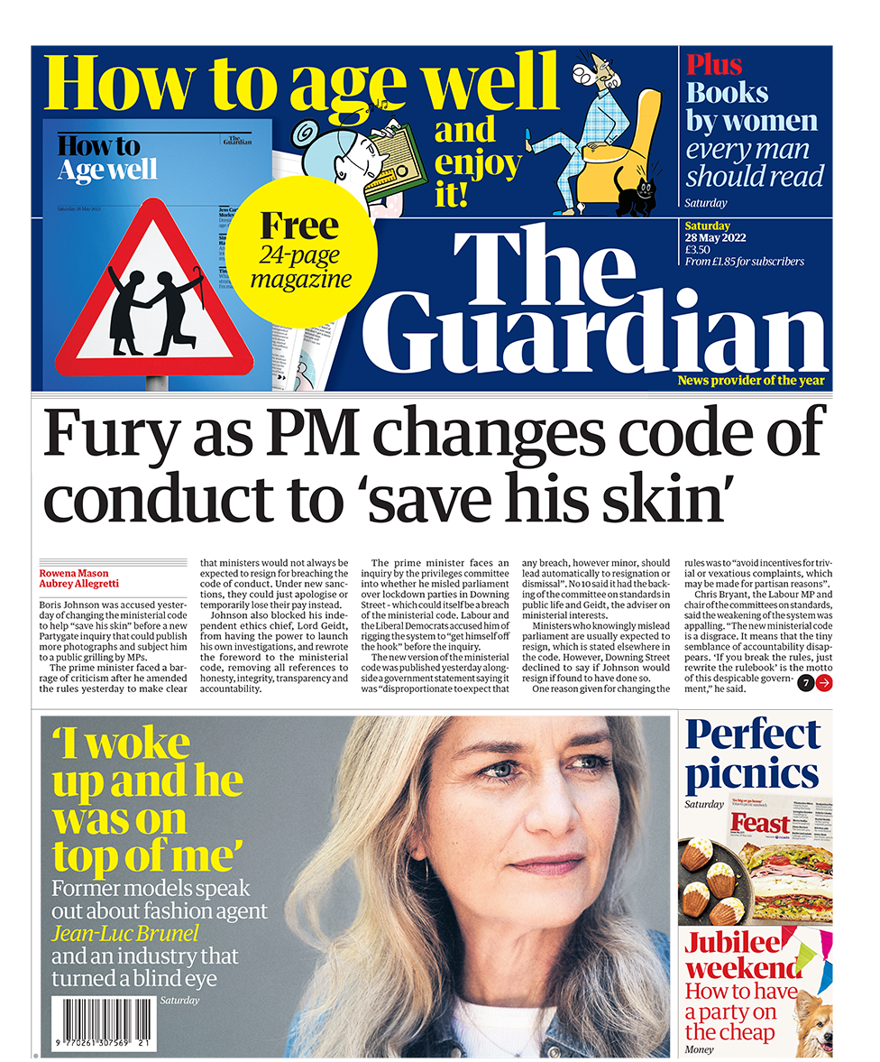 Заголовок в Guardian гласит: «Ярость, поскольку премьер-министр меняет кодекс поведения, чтобы« спасти свою шкуру »».