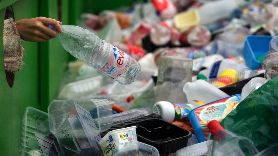 Plastic in a recycling bin