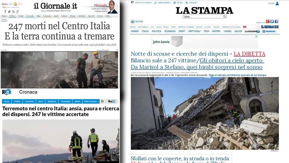 Italian newspaper front pages
