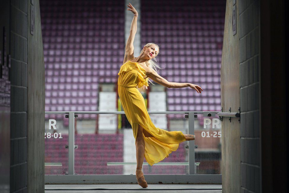 Ballet dancer Eve Mutso at the launch of the 2019 Edinburgh International Festival programme at Tynecastle Park, the venue for the festival's opening event