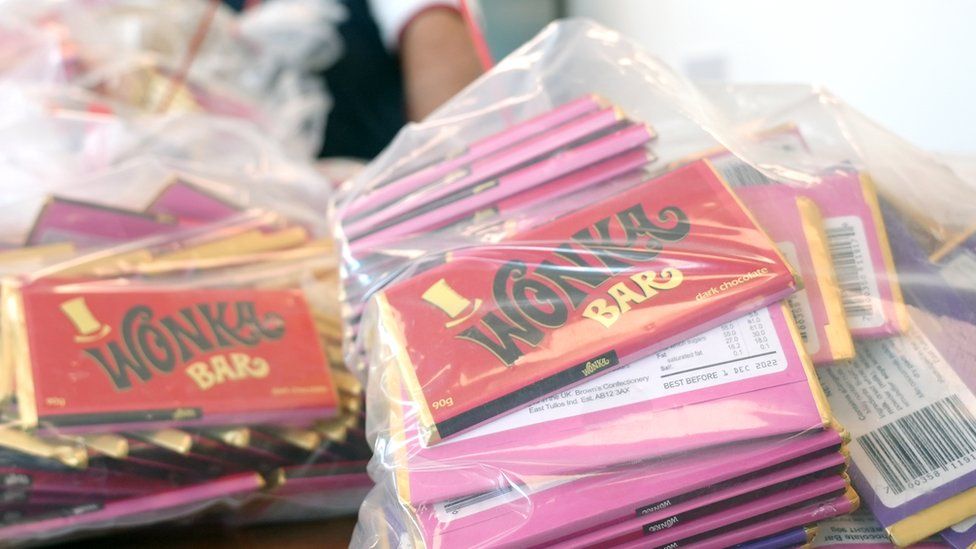 Fake Wonka bars in clear plastic bags taken from a raid in London