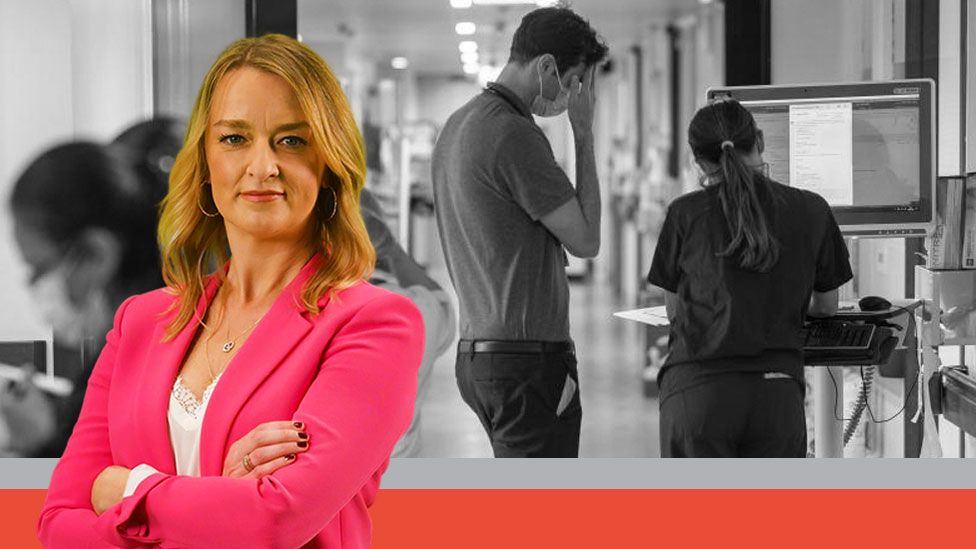 Composite image of Laura Kuenssberg and NHS staff