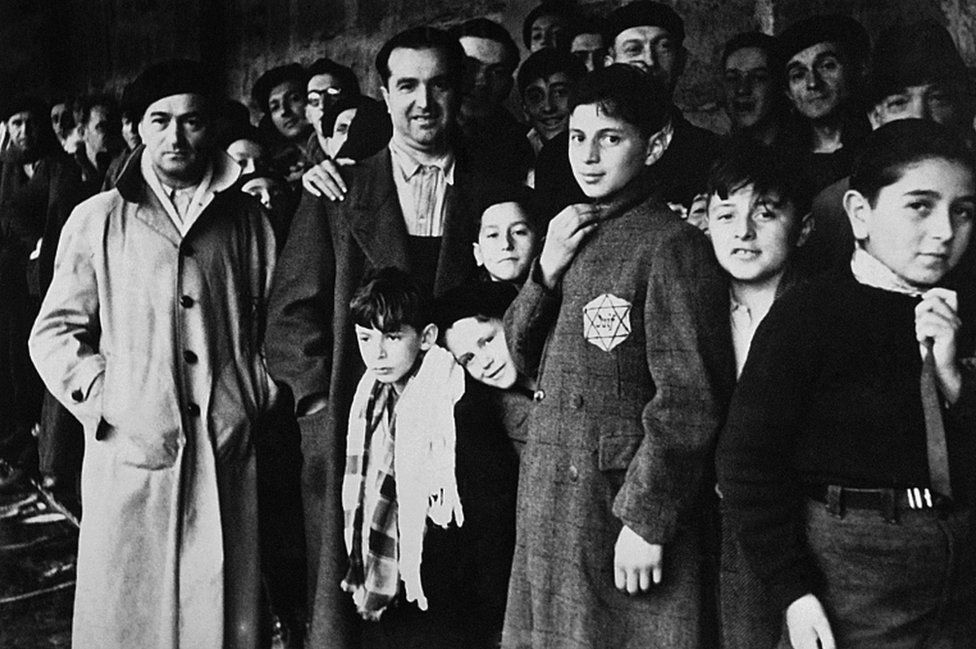 This file photo taken in 1942 shows Jewish deportees in the Drancy transit camp, their last stop before the German concentration camps