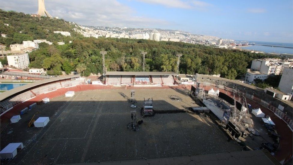 General view of the stadium following a stampede at a rap concert where thousands had gathered to see local rap star Abderraouf Derradji, known as Soolking in Algiers, Algeria, on 23 August 2019.