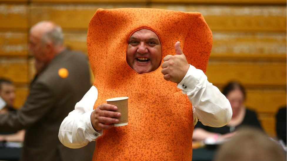 Man dressed as a fish finger