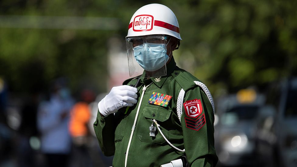 Military policeman in Yangon, 2 February