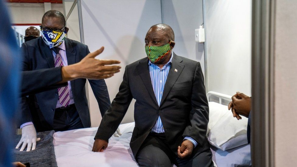 South African President Cyril Ramaphosa visits the Covid-19 treatment facilities