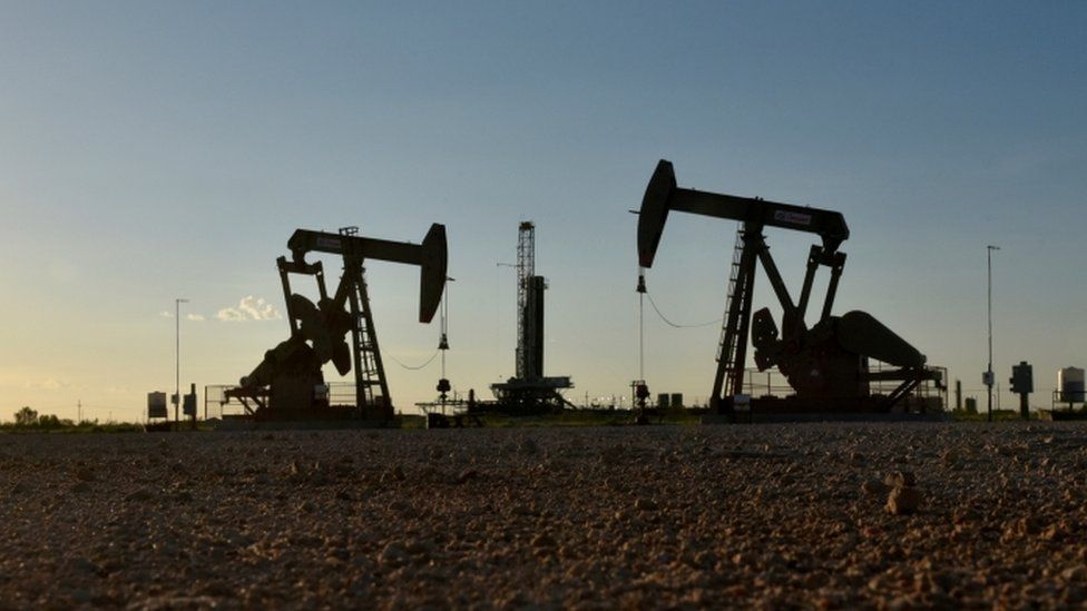 Pump jacks at a drilling rig in Midland, Texas - file photo
