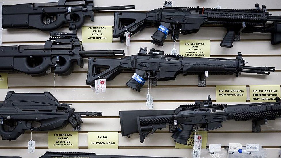 Guns on display at a Texas store near the Mexican border