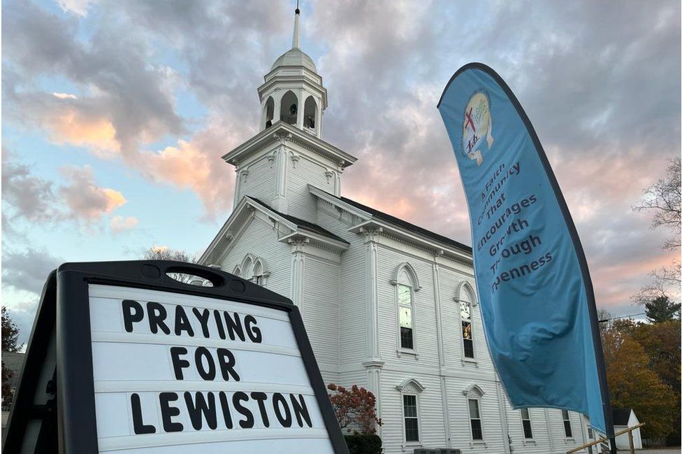 Sign in Paris, Maine, which says 'Praying for Lewiston'
