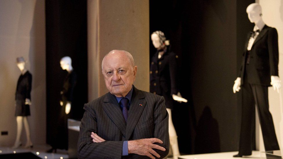 Pierre Bergé, co-founder of Yves Saint Laurent Couture House, at the Bowes Museum in Barnard Castle, north-east England, on 9 July 2015 promoting the first UK exhibition dedicated to the legendary French fashion designer