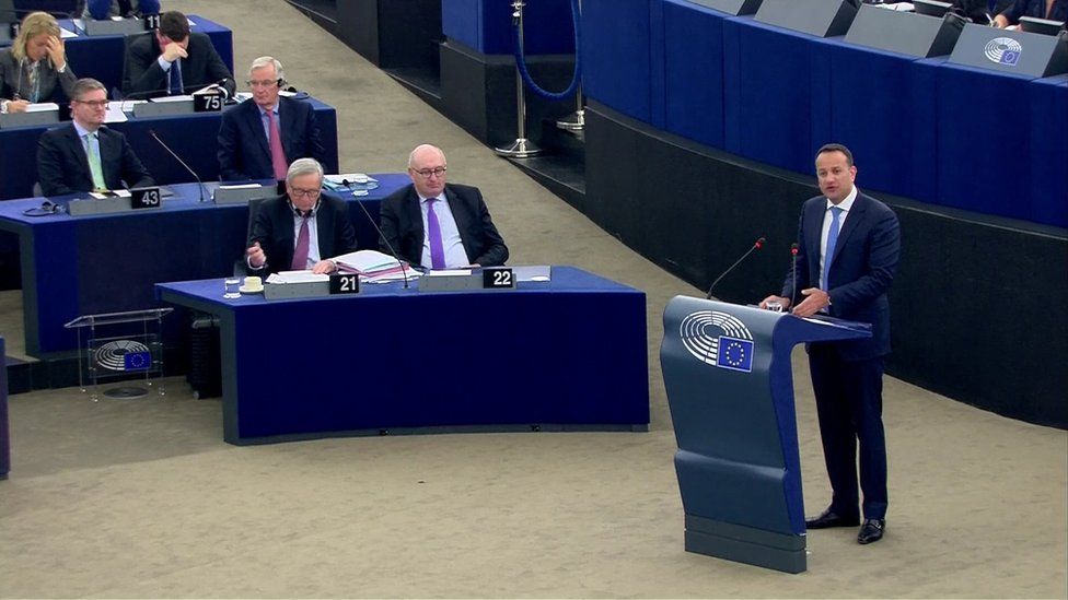 Leo Varadkar addressing the European Parliament in Brussels
