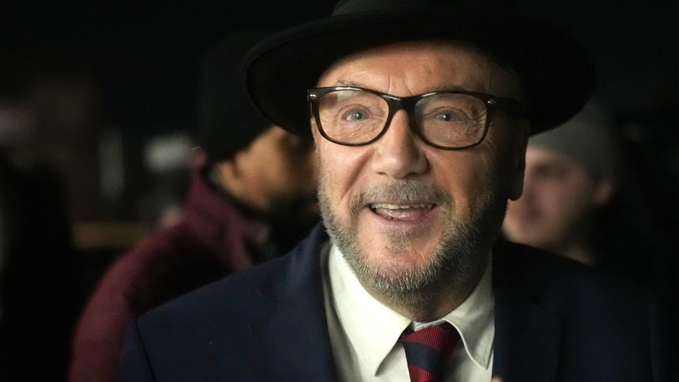 Workers Party of Britain candidate George Galloway celebrates with supporters at his campaign headquarters after being declared the winner in the Rochdale by-election on February 29, 2024 in Rochdale, England.