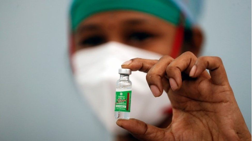 A nurse displays a vial of COVISHIELD, the AstraZeneca COVID-19 vaccine manufactured by Serum Institute of India, at a medical centre in Mumbai (file photo)