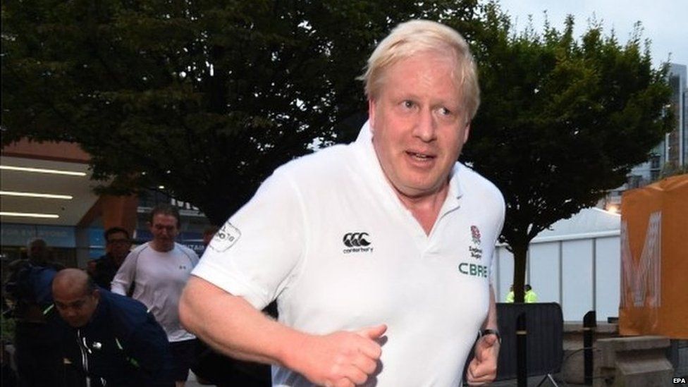 Boris Johnson during a morning run in Manchester