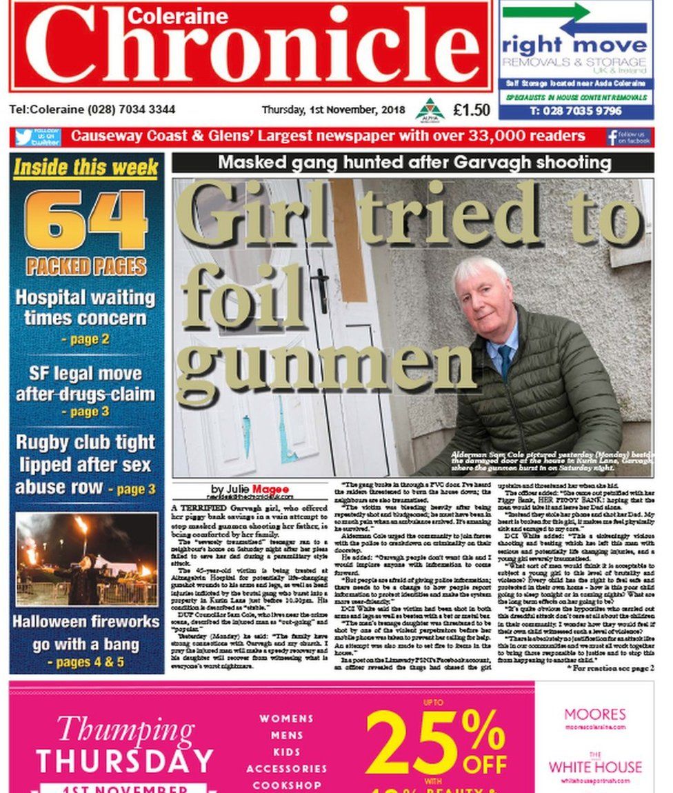 Front page of the Coleraine Chronicle