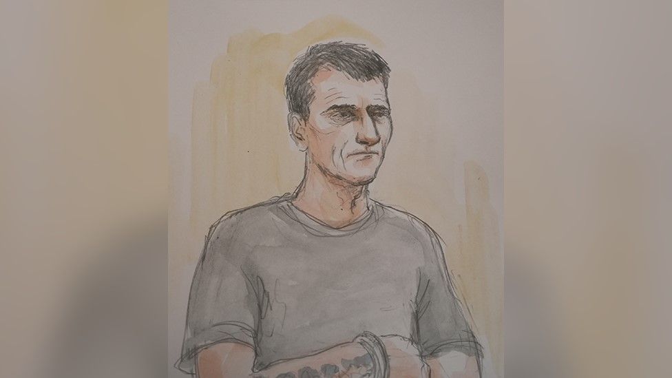 Artist sketch of Paul Russell in court