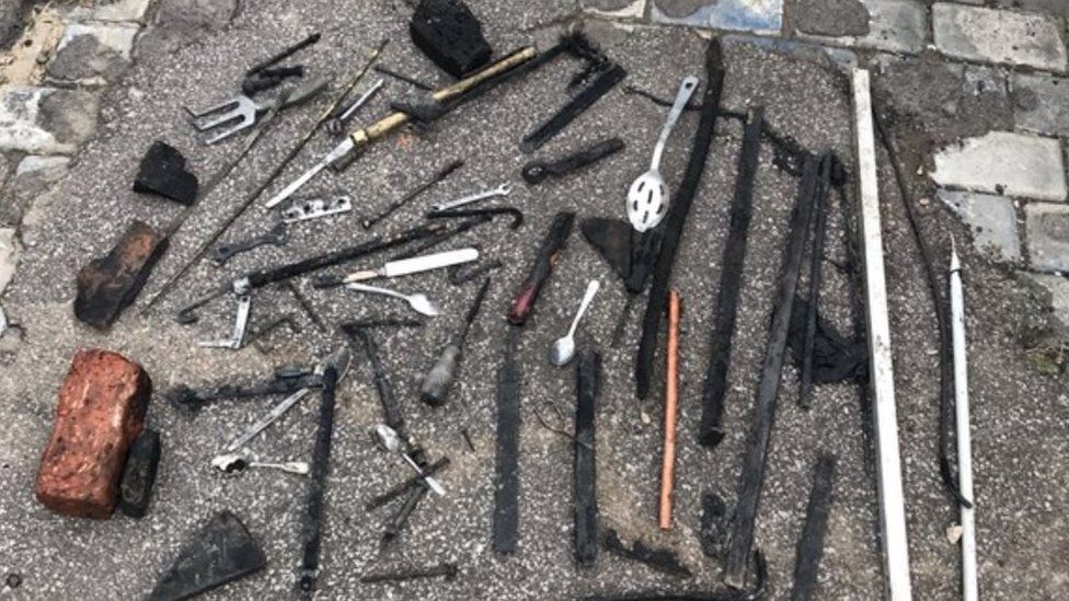 The tools recovered from the sewer
