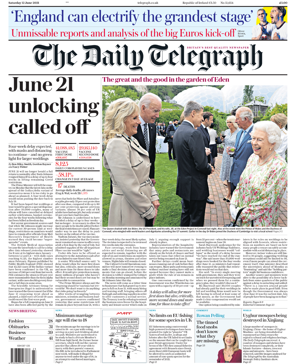 Daily Telegraph front page
