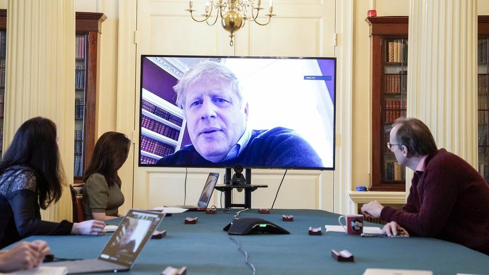 Boris Johnson chairing Saturday's morning Covid-19 meeting via video link