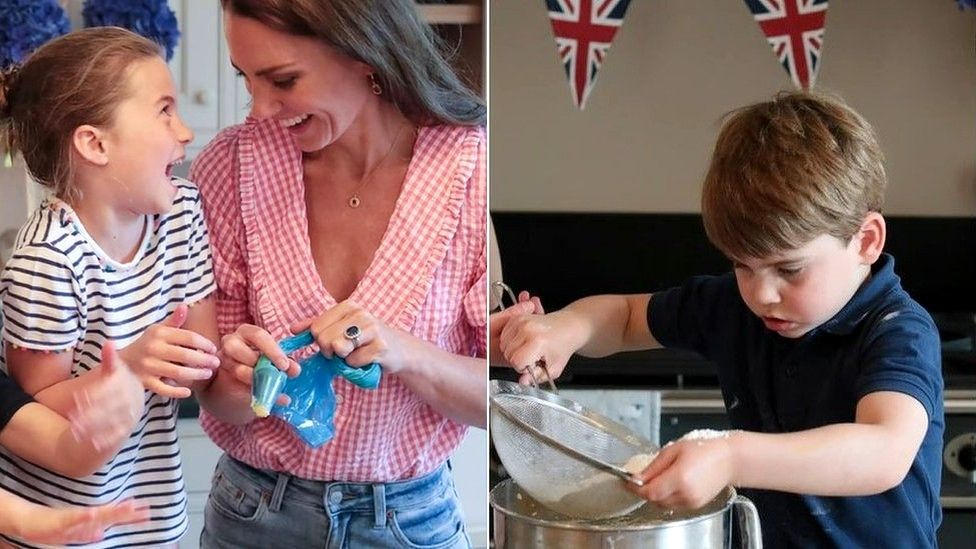 The Duchess of Cambridge, Princess Charlotte and Prince Louis baking cakes