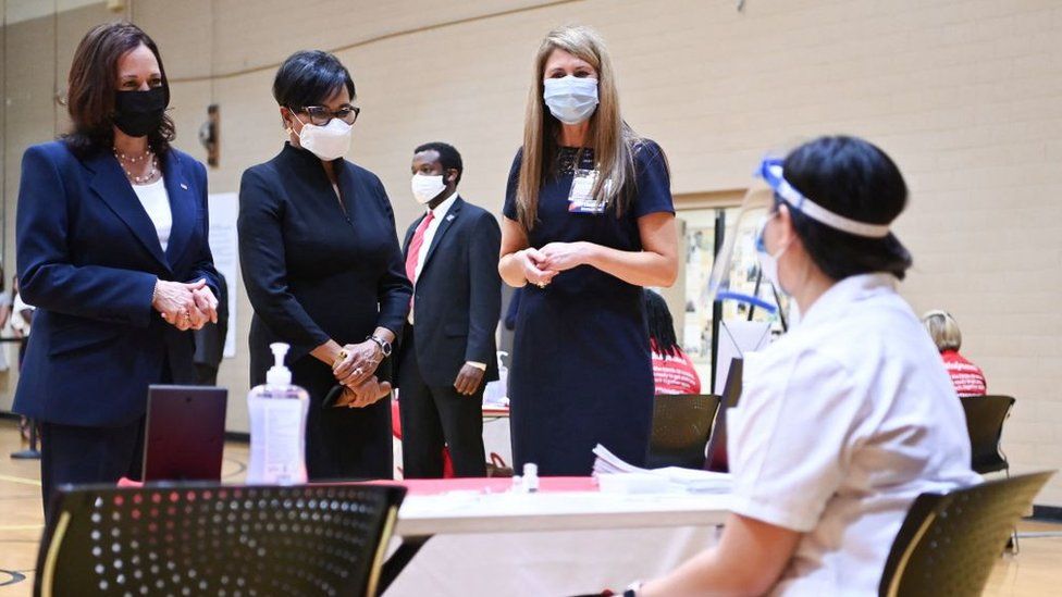 Vice-President Harris visited a pop-up vaccination clinic on Monday