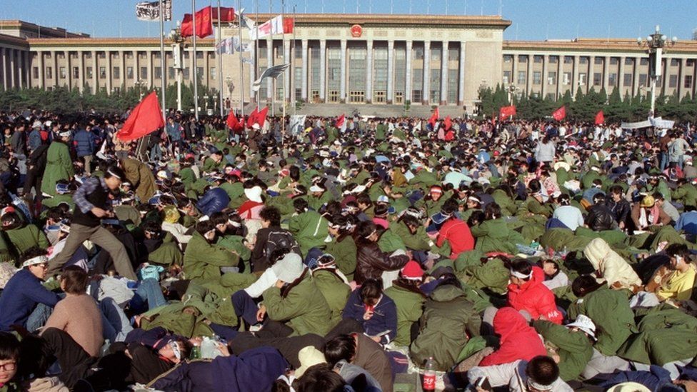 Student hunger strikers in Tiananmen Square on 14 May 1989