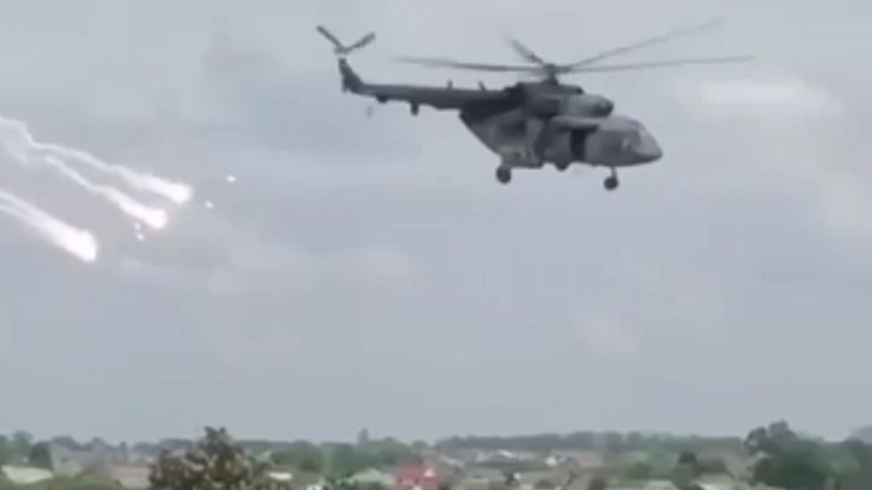 A helicopter flying over Belgorod on 22 May