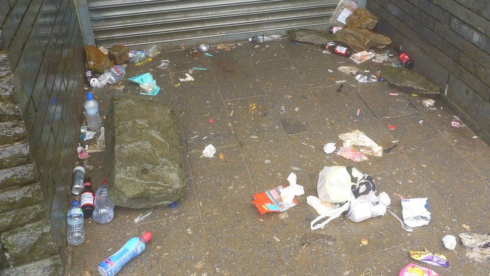 Rubbish next to Snowdon's mountaintop cafe