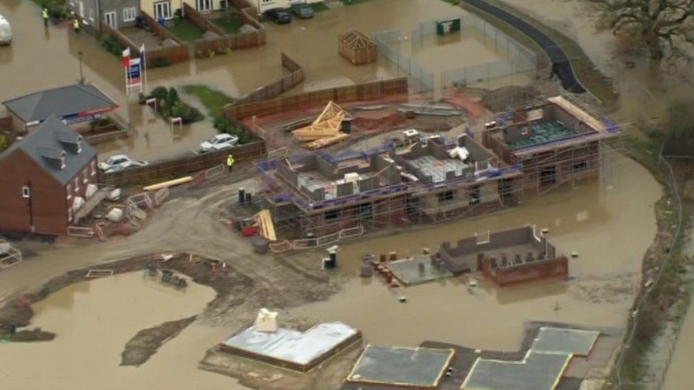 Aerial shot of Glasdir flooding in Ruthin in November 2012