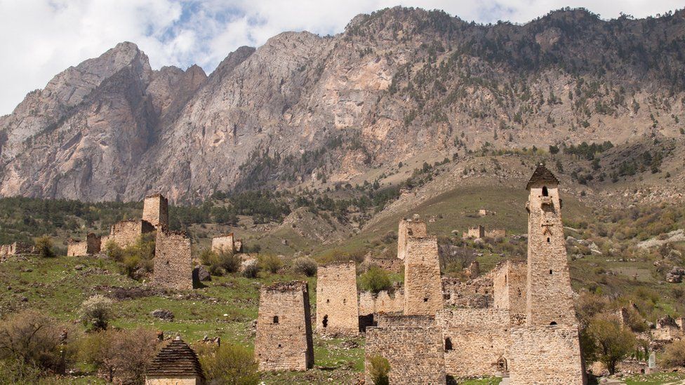 Ruined towers of Egikal (aka Egikhal or Egikkhal) settlement in the Caucasus, Ingushetia