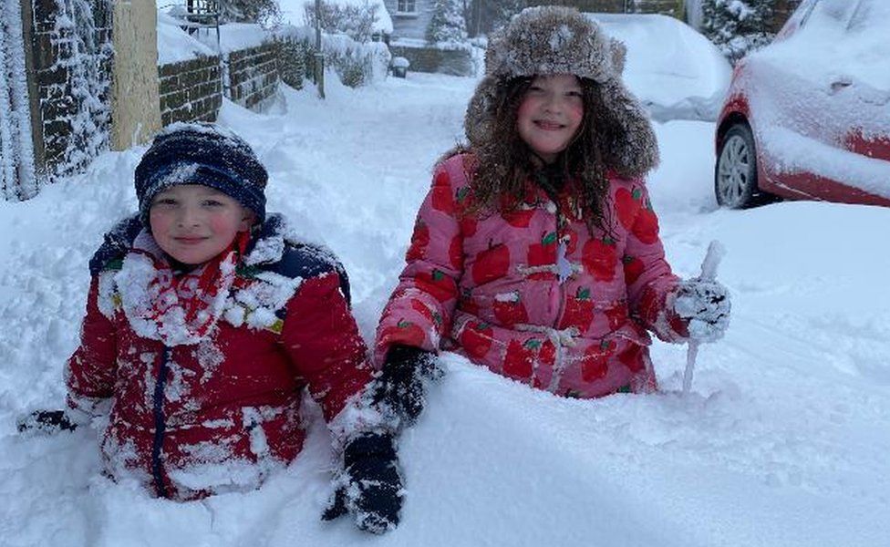 Children in deep snow