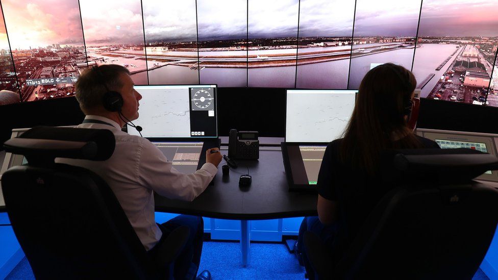A picture of the remote operations room which will direct aircraft at London City Airport