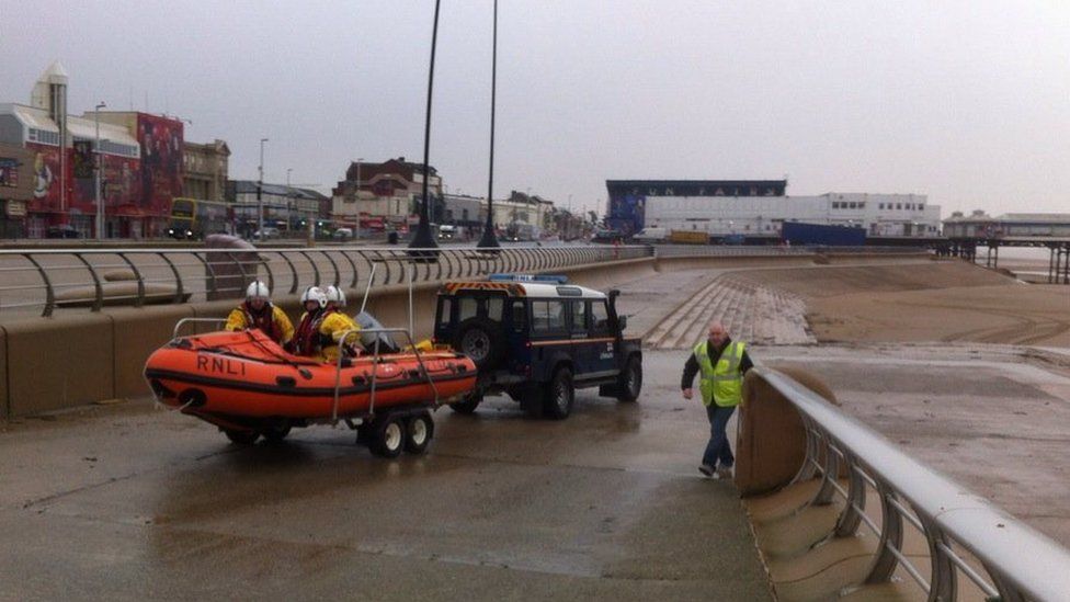 One of Blackpool's RNLI inshore boats being launched to search for missing plane