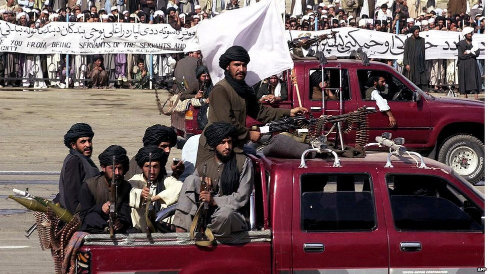 Taliban fighters on parade in Kabul