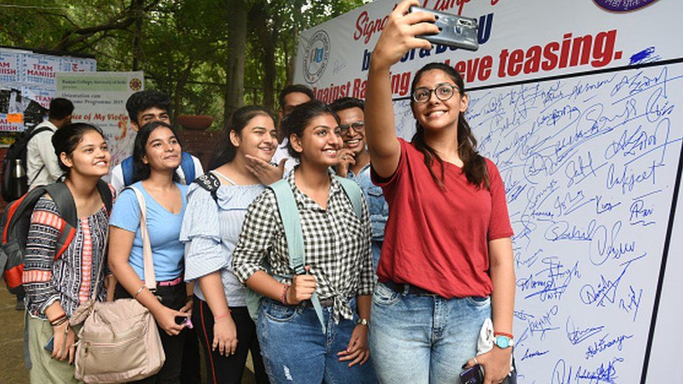 Delhi university students at a campaign against eve teasing