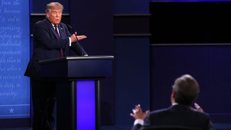 President Donald Trump participates in the first presidential debate against Democratic presidential nominee Joe Biden