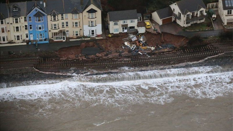 Dawlish rail line after sea damage