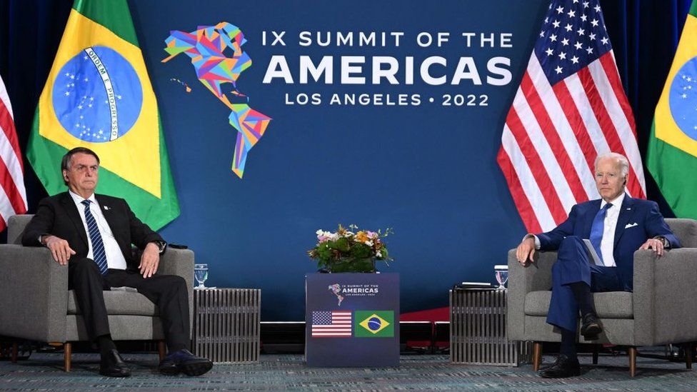 Brazilian President Jair Bolsonaro and US President Joe Biden at a bilateral meeting on the sidelines of the 2022 Summit of the Americas