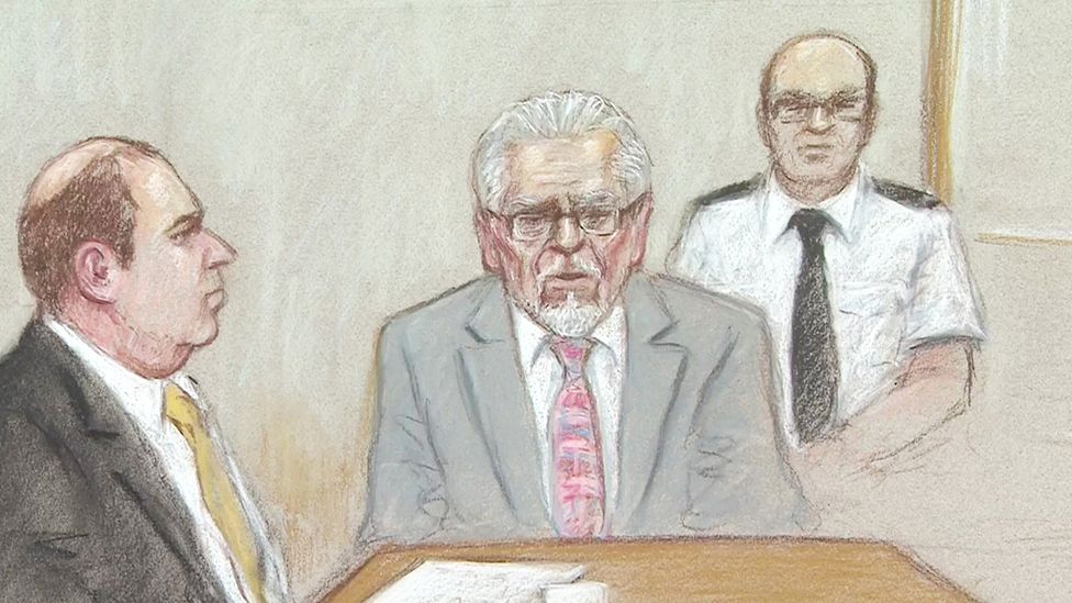 Court drawing of Rolf Harris by Julia Quenzler/BBC