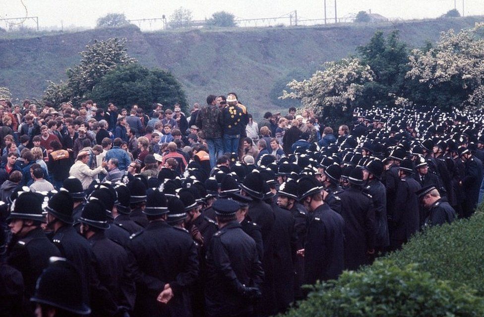 Police and miners clash at Orgreave, South Yorkshire, in 1984