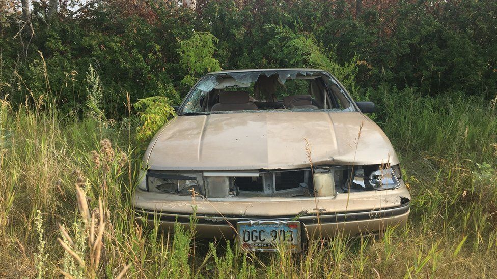 An abandoned car on the Spirit Lake Reservation