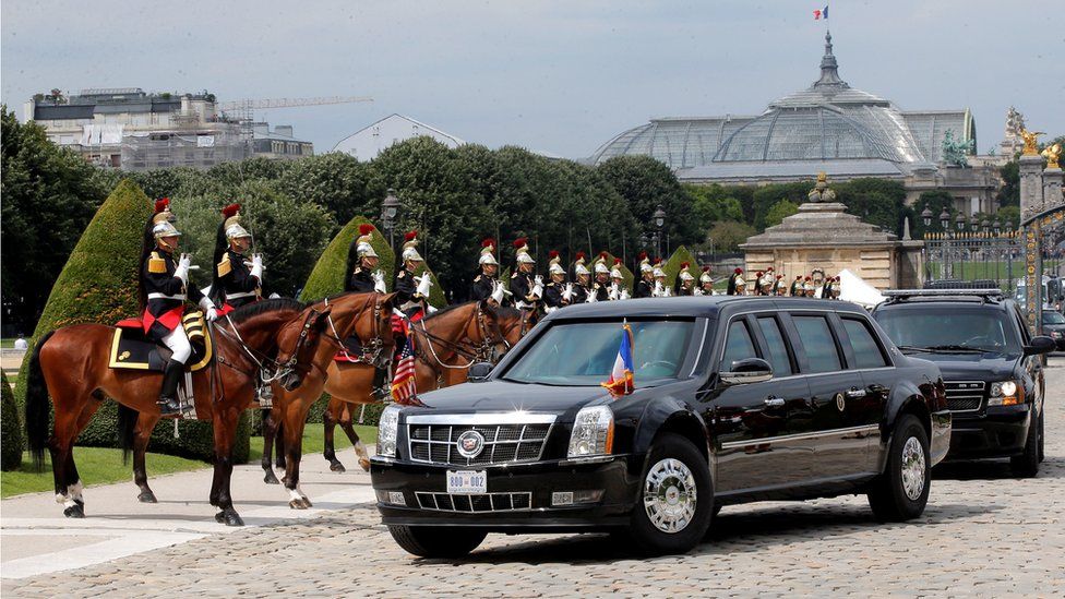 The motorcade carrying US President Donald Trump arrives at Les Invalides museum in Paris, France, 13 July 2017