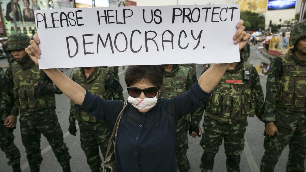 File photo: Thai protesters march during an anti-coup protests in Bangkok, Thailand, 26 May 2014