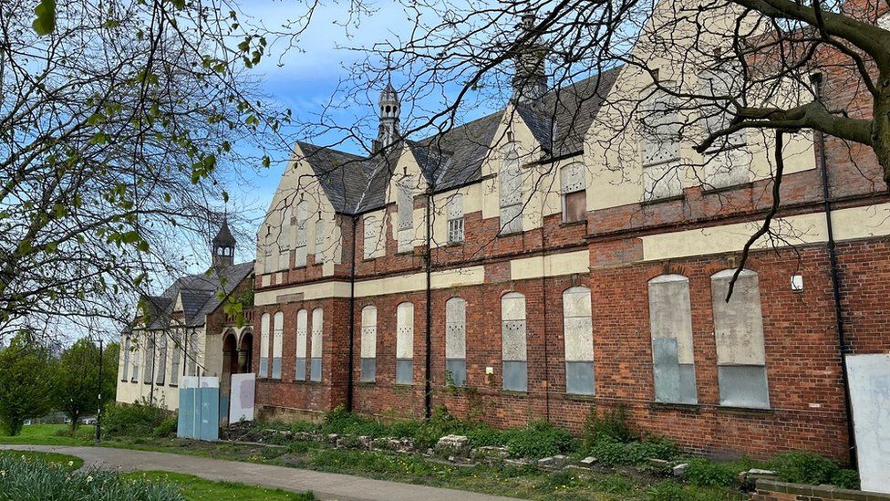 Rear view of the derelict former Windmill Hills care home