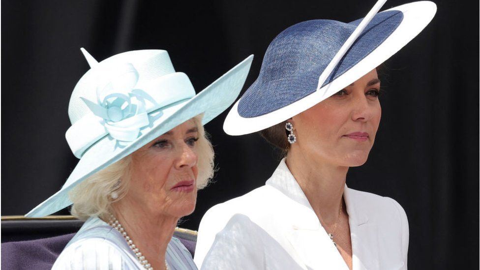 Camilla, Duchess of Cornwall (L) and Britain's Catherine, Duchess of Cambridge