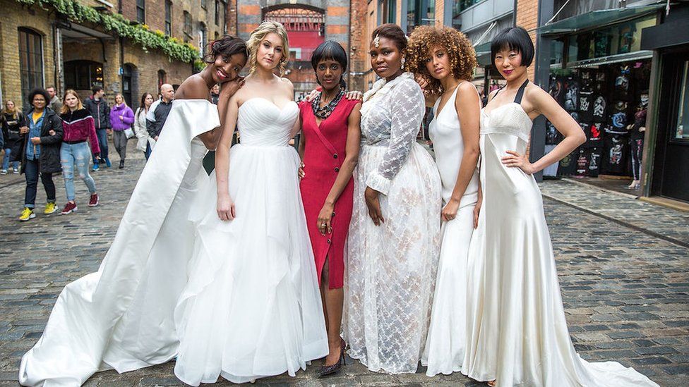 Models in bridalwear and Nova Reid at the Nu Bride show