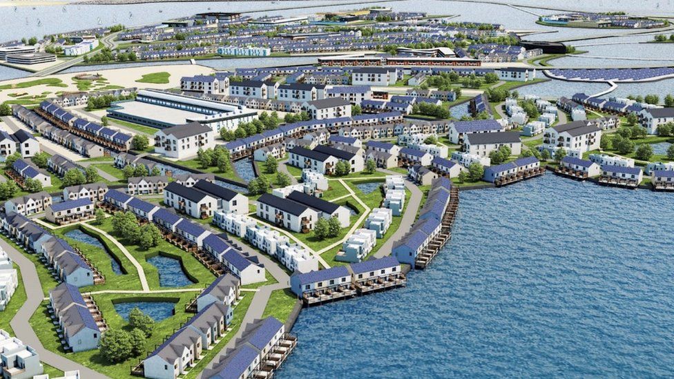 Homes and shops would be spread across the island within the lagoon