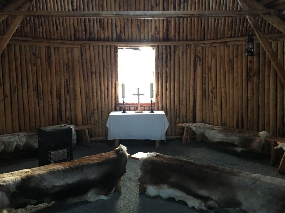 Inside Anna Kuoljok's Sami church