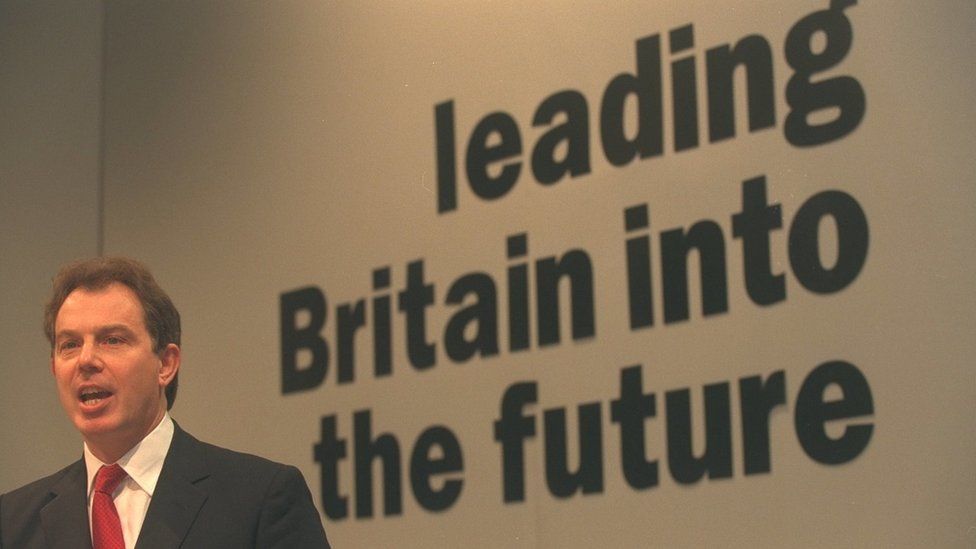 Tony Blair at the start of his successful 1997 election campaign